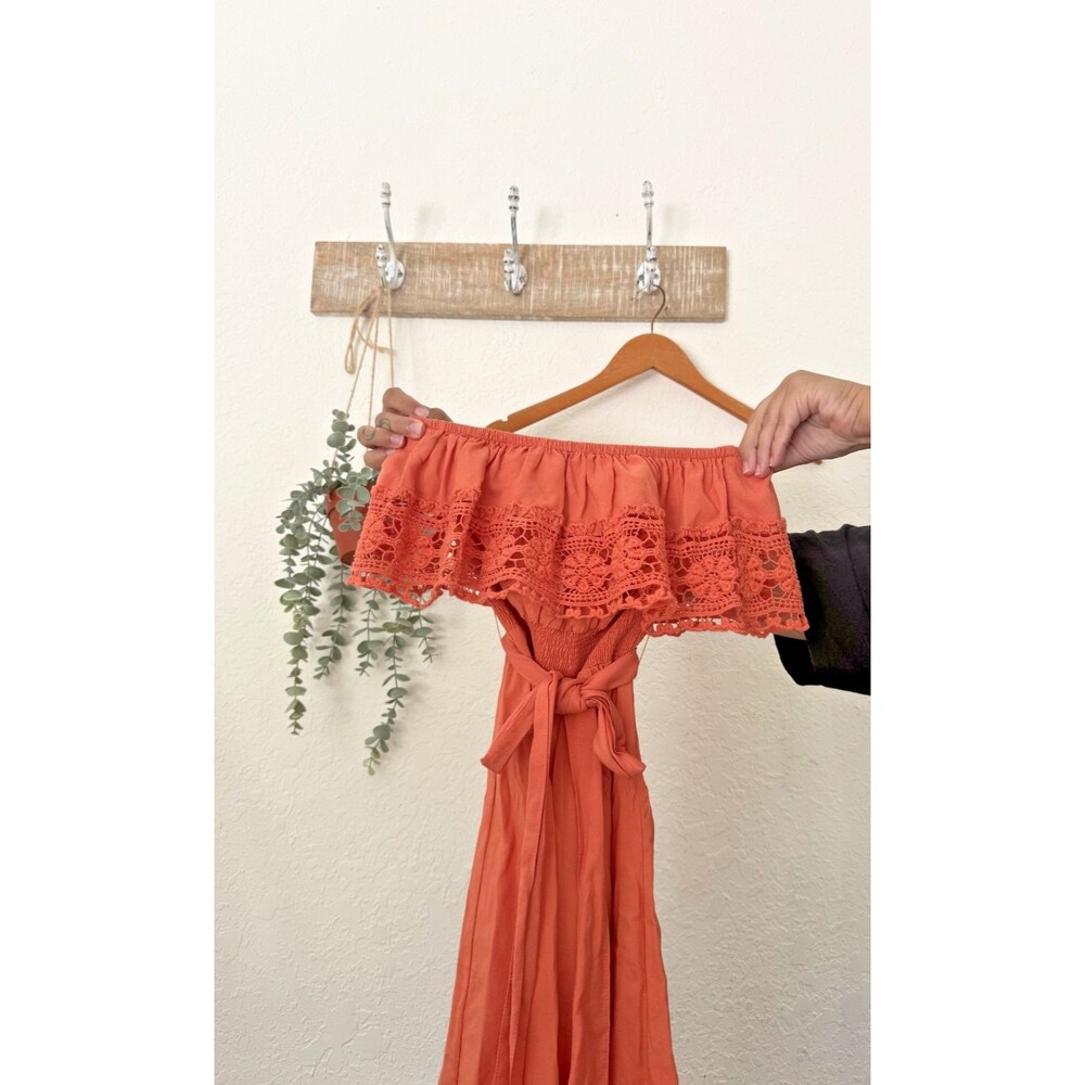 American Rag Cie Coral Strapless Coral Crochet Lace Boho Tube Top Sz Small